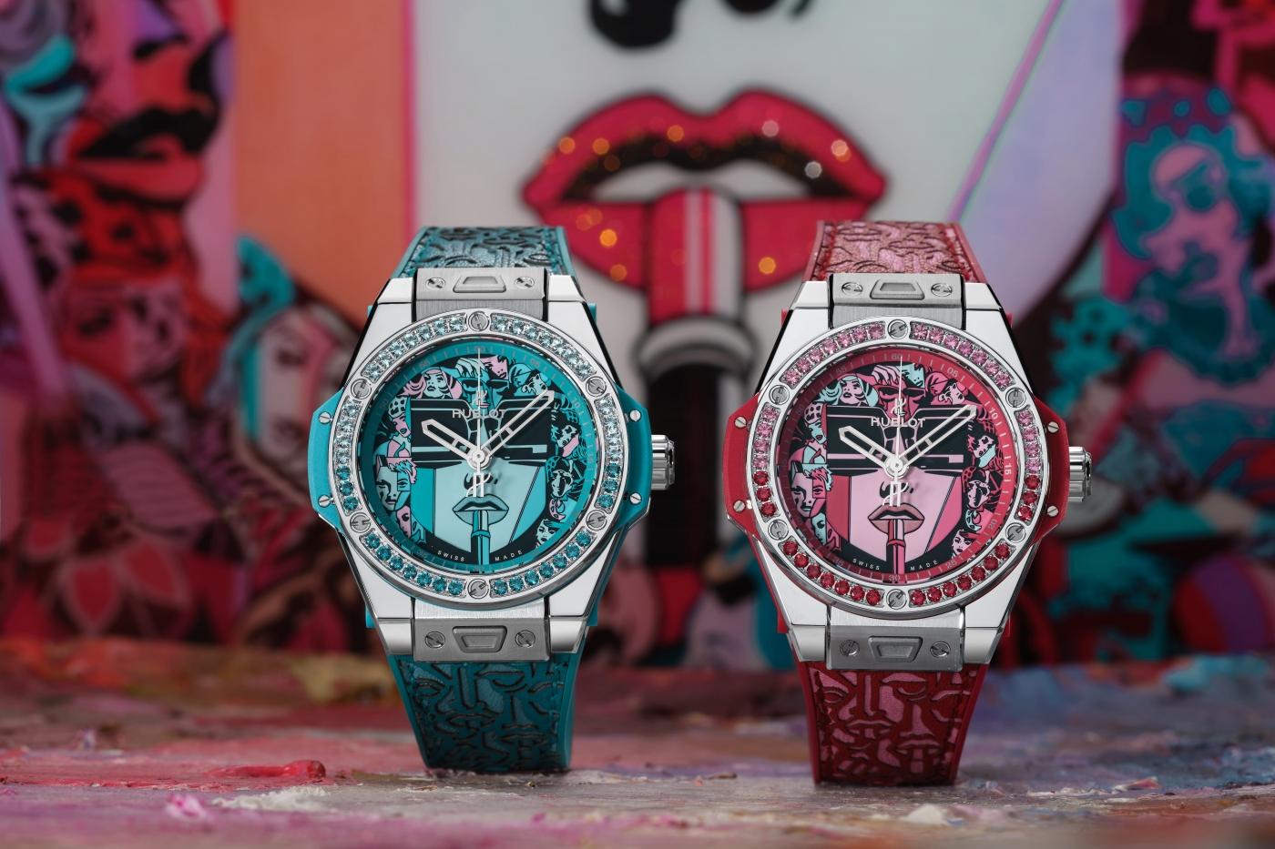   Big Bang One Click 39mm Marc Ferrero turquoise and red side by side