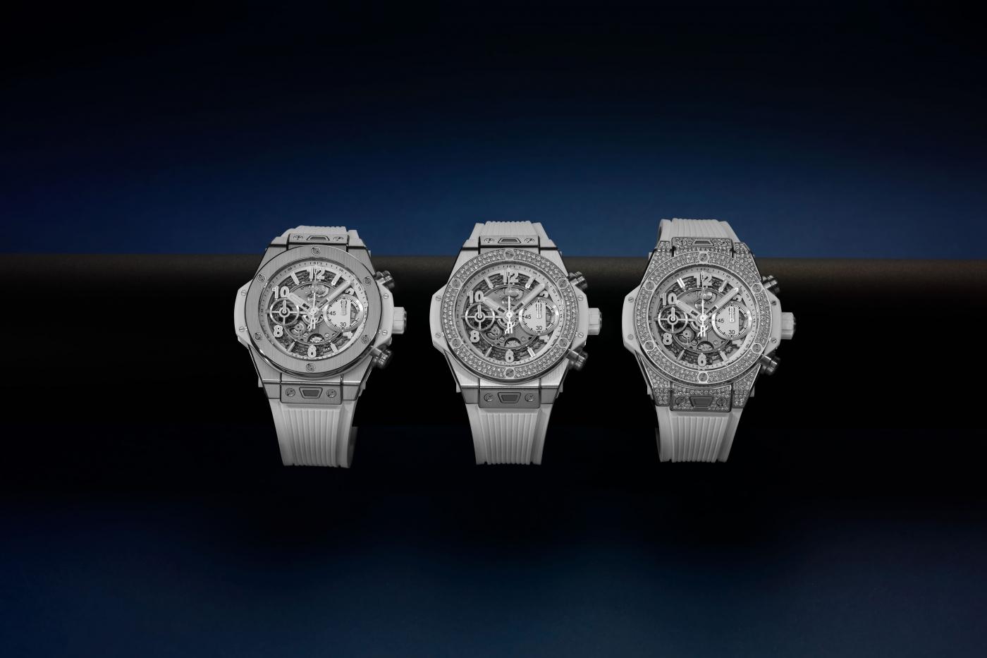 Trio of Big Bang Unico King Gold White 42mm - front views