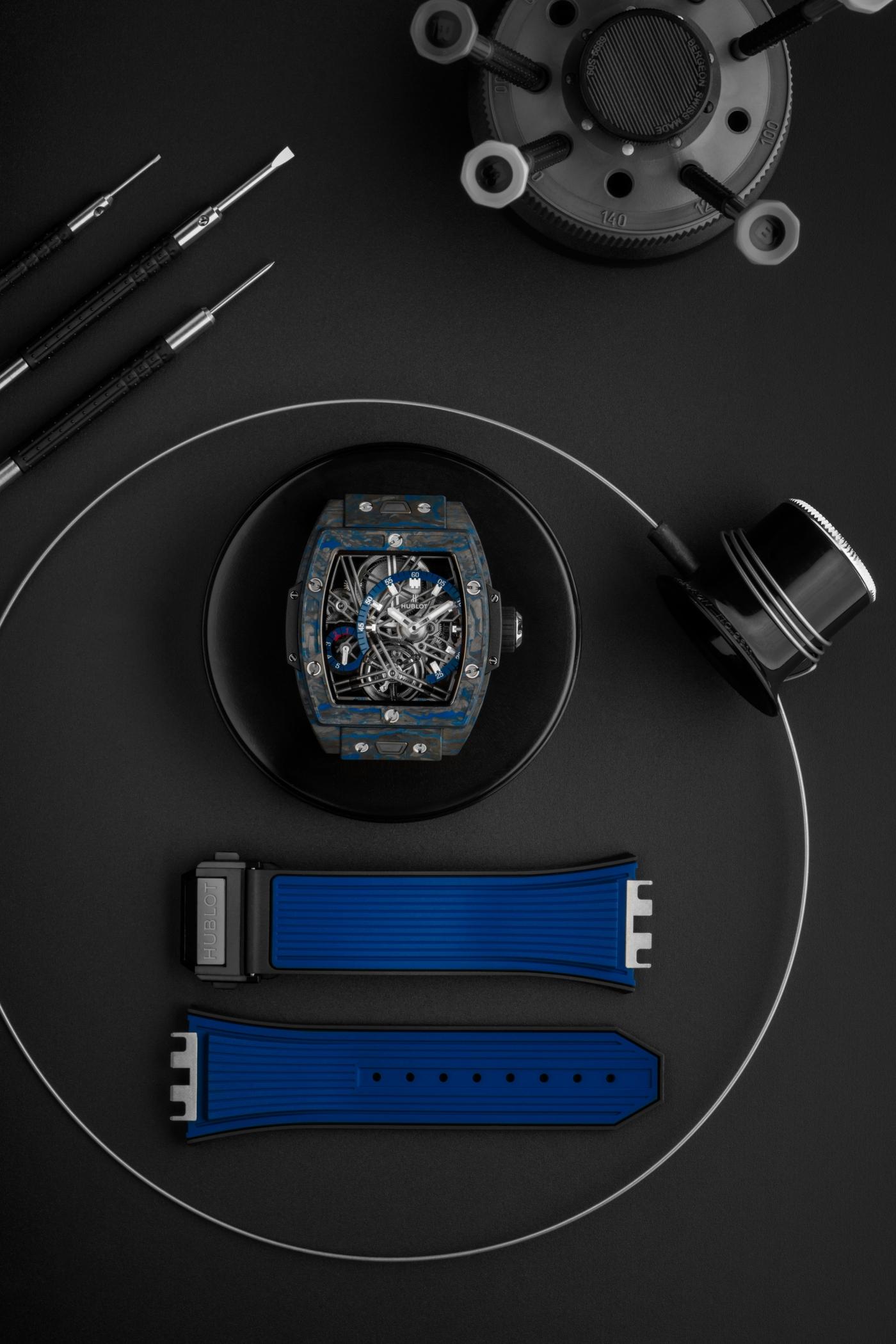 Spirit of Big Bang Tourbillon Carbon Blue with watchmaking tools