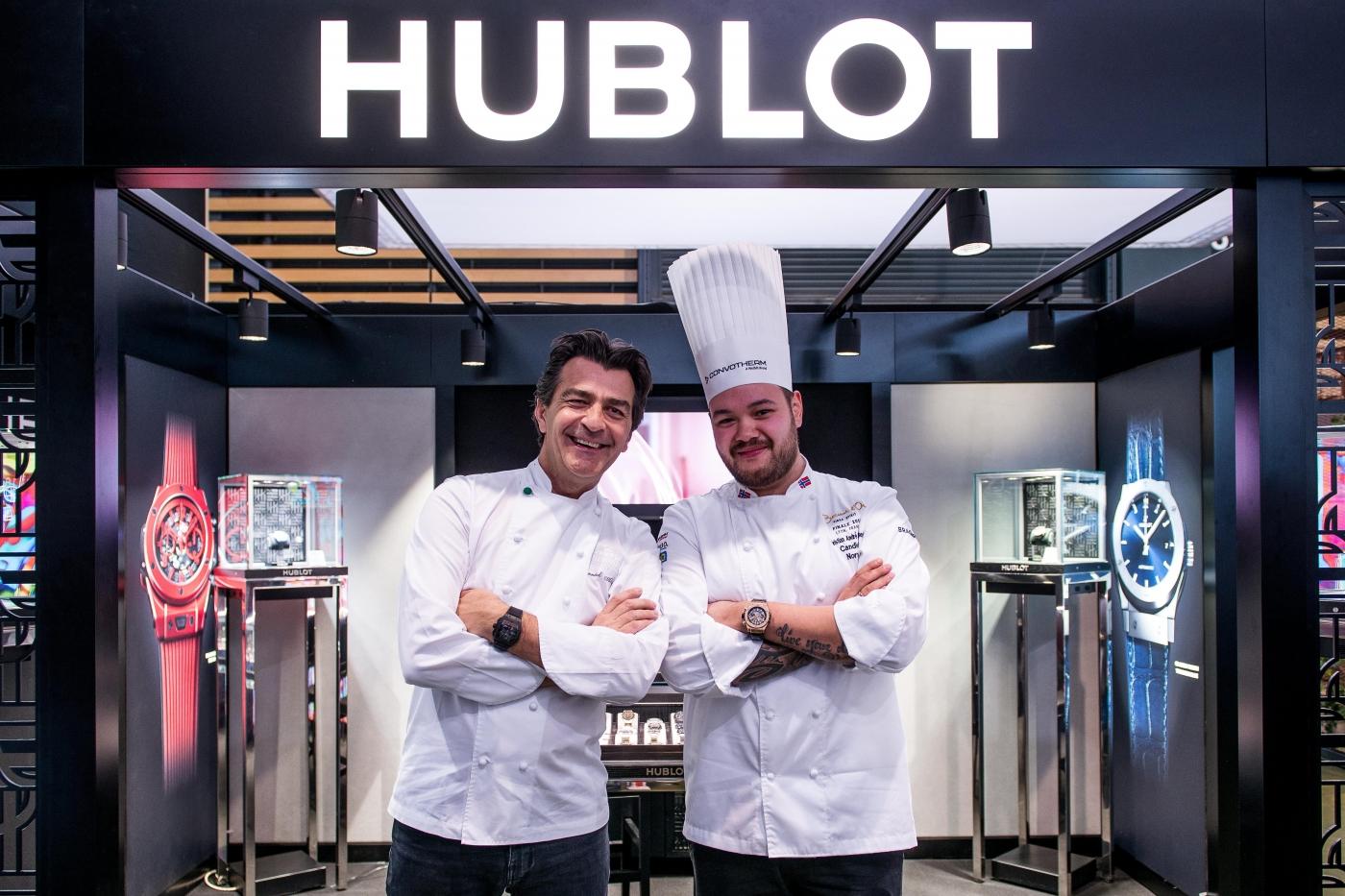 2 chefs in front of the Hublot corner at the 2019 Bocuse d'Or