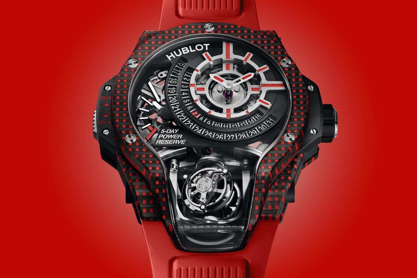 big bang mp-09 tourbillon bi axis red 3d carbon 49 mm shot