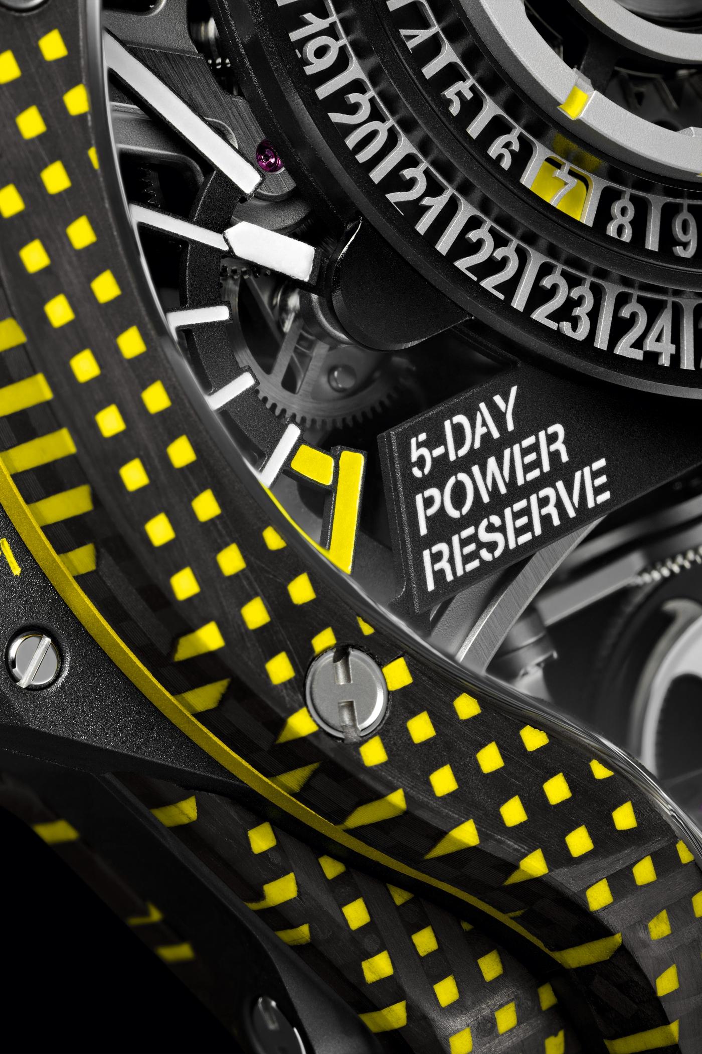 big bang mp-09 tourbillon bi axis yellow 3d carbon 49 mm shot