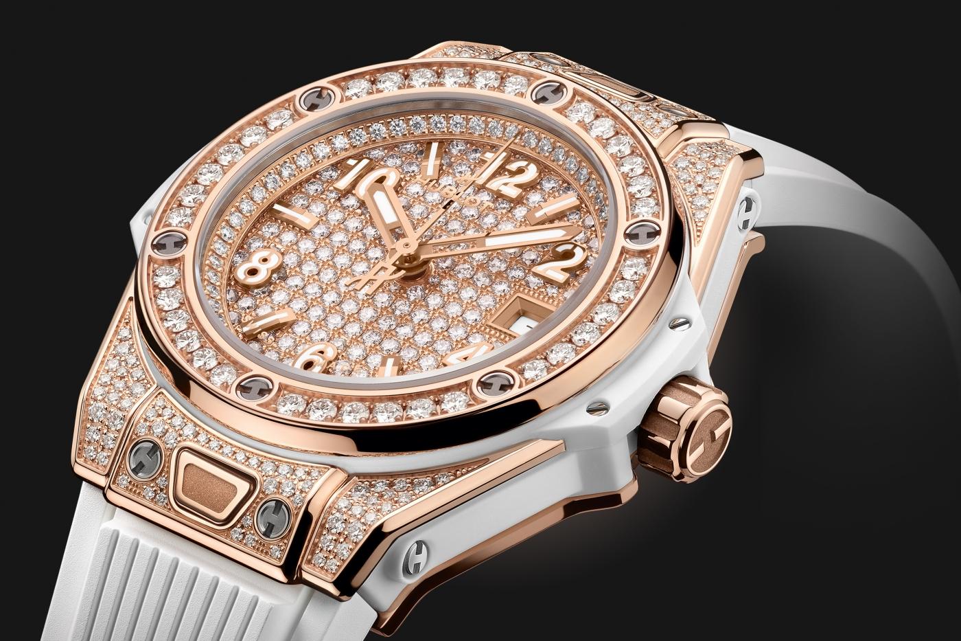 Big Bang One Click King Gold White Full Pavé 33 mm