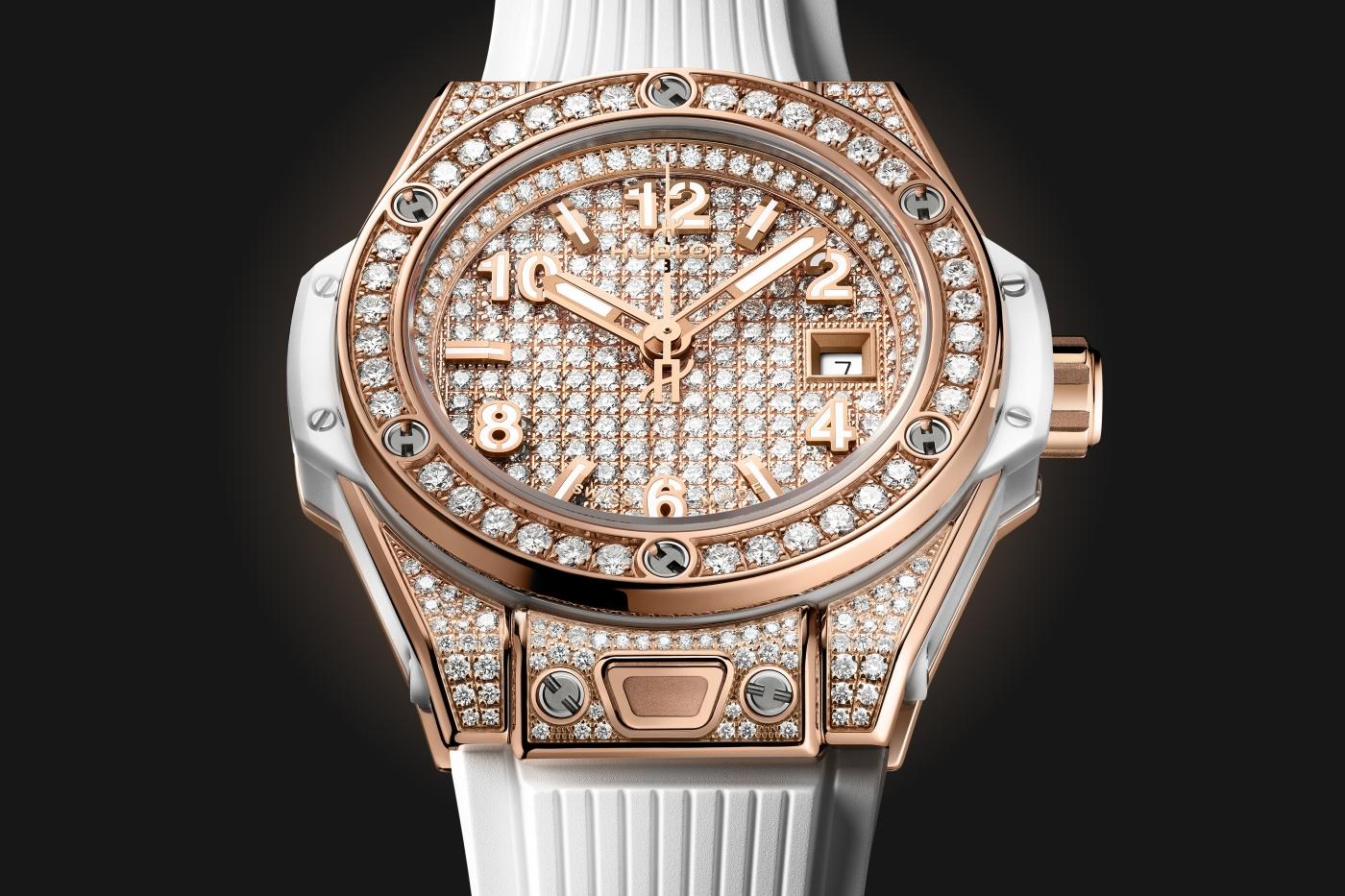 Big Bang One Click King Gold White Full Pavé 33 mm