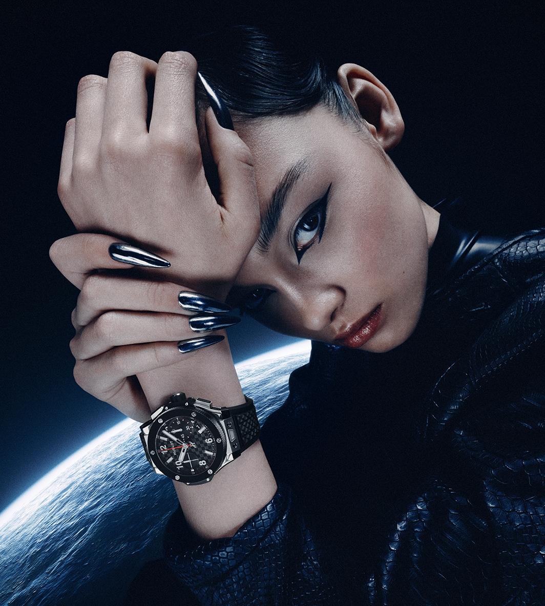 Woman wearing the Big Bang 20th Anniversary Titanium Ceramic