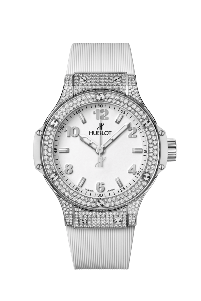 Big Bang Steel White Pavé 38 mm, front view 
