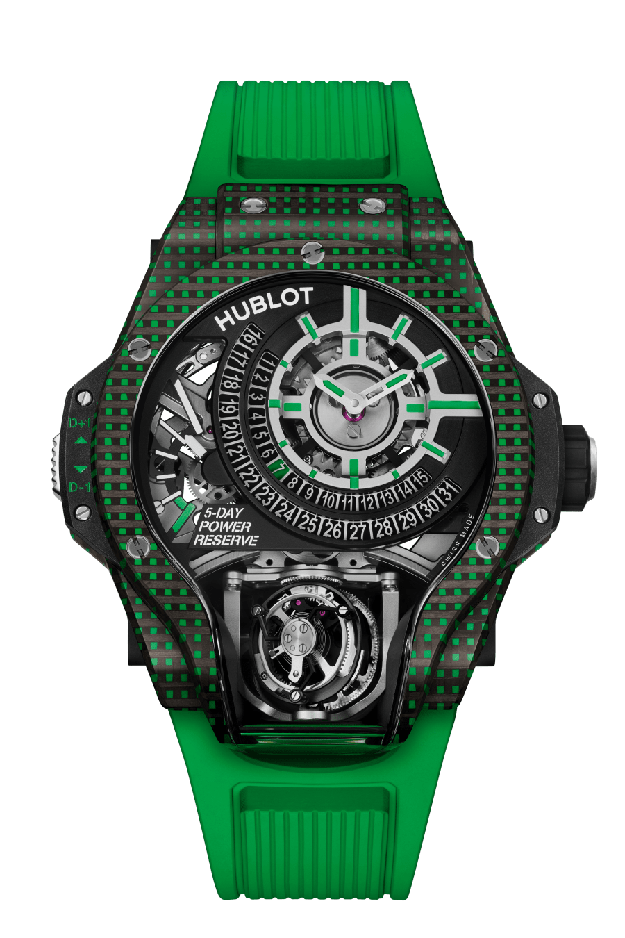 big bang mp-09 tourbillon bi axis green 3d carbon 49 mm shot