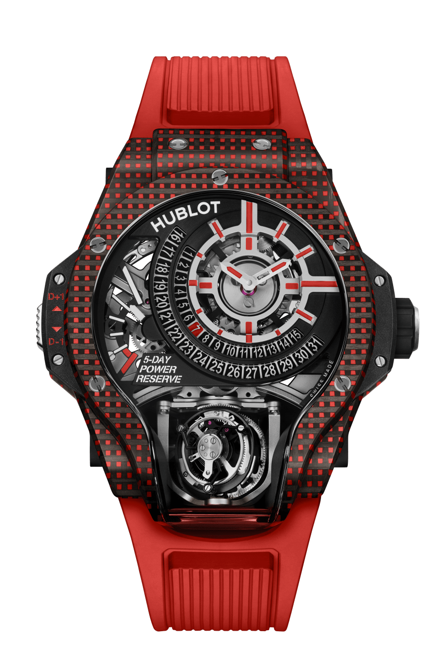 big bang mp-09 tourbillon bi axis red 3d carbon 49 mm shot