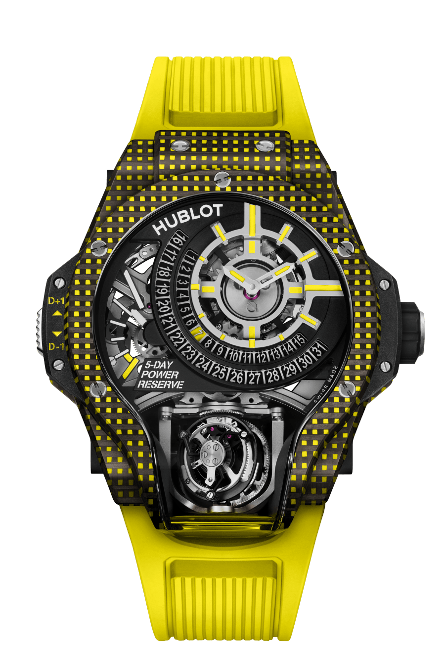 big bang mp-09 tourbillon bi axis yellow 3d carbon 49 mm shot