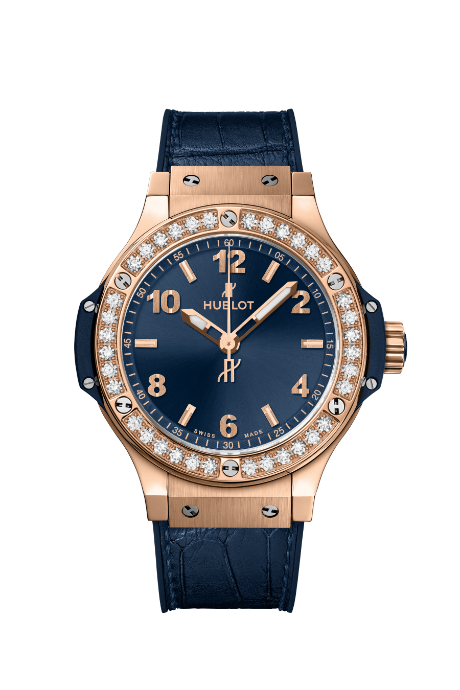 Big Bang Gold Blue Diamonds 38 mm, front view