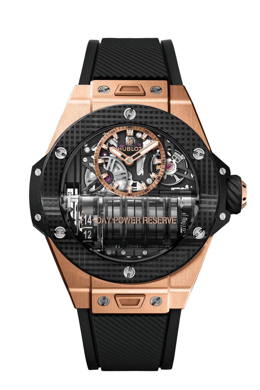 Big Bang MP-11 Power Reserve 14 Days King Gold 3D Carbon 45 mm, front view