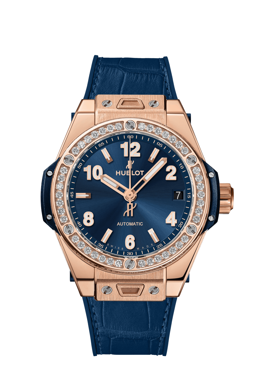 Big Bang One Click King Gold Blue Diamonds 39 mm, front view