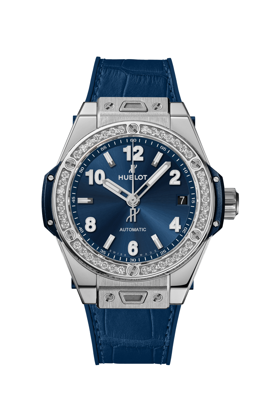 Big Bang One Click Steel Blue Diamonds 39 mm, front view