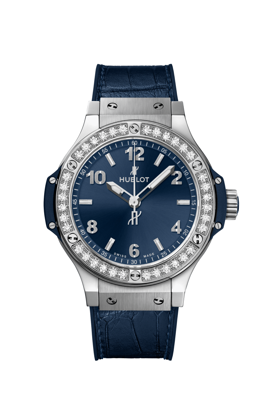 Big Bang Steel Blue Diamonds 38 mm, front view