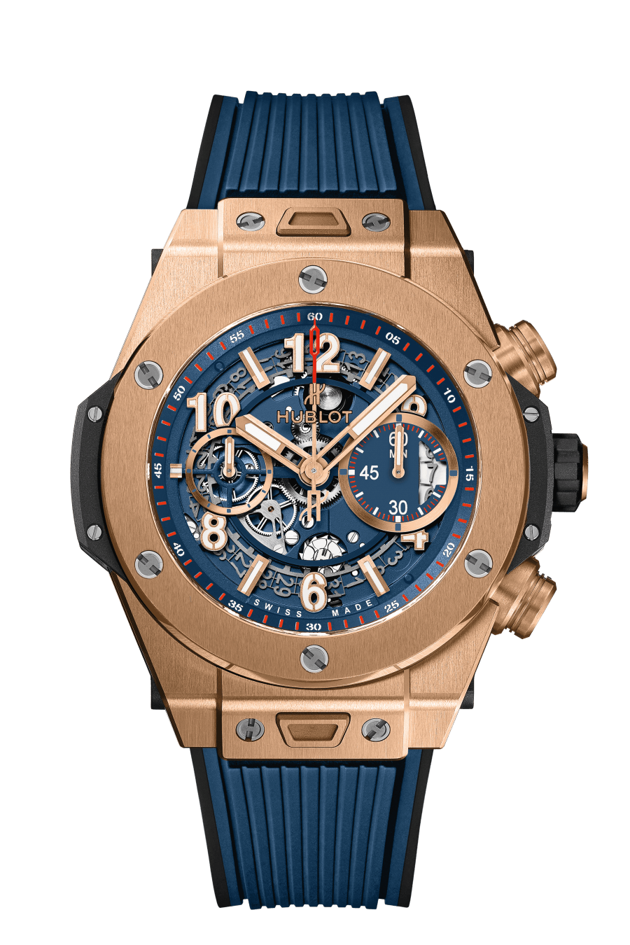 Big Bang Unico King Gold Blue 45 mm, front view